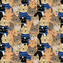 3 Wishes Fabric, Every Home Every Cat, Smiling Cat Faces, Multi