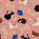 3 Wishes Fabric, Every Home Every Cat, Tossed Cats, Rose Pink