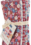 Tilda Village Life, Fat Quarter Bundle, 5 pcs Burgandy