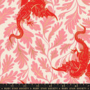Moda. Ruby Star, Fire Glow Metallic, Red Dragons, Pink Leaves