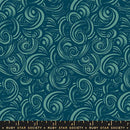 Moda. Ruby Star, Fire Glow Metallic, Swirls, Teal Blue