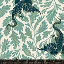 Moda. Ruby Star, Fire Glow Metallic, Teal Dragons, Aqua Leaves