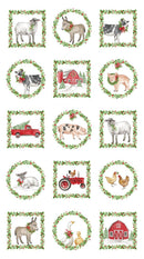 Northcott, Barnyard Christmas, 24 X 43 Block Panel, White Multi