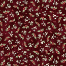 P&B Textiles, Winter Song, Tossed Holly and Berries, Dark Red