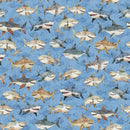 QT Fabrics, Deep Sea Dazzle, Sharks, Blue