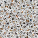 QT Fabrics, Forest, Field & Stream, Wildlife Toss, Gray