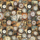 QT Fabrics, Steam & Steel, Clocks, Brown