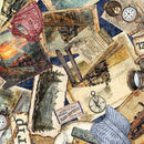 QT Fabrics, Steam & Steel, Train Ephemera, Blue