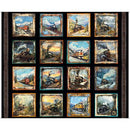 QT Fabrics, Steam & Steel, Train Picture Patches, Black