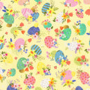 Robert Kaufman, Happy Easter, Eggs & Flowers on Yellow