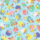 Robert Kaufman, Happy Easter, Tossed Eggs & Flowers on Blue