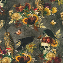 Robert Kaufman, Ravenwood, Ravens Skulls & Flowers, Gray