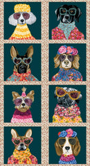 Timeless Treasures, Chic Dogs Portrait Panel, 24" X 42"