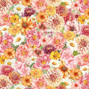 Timeless Treasures, Packed Flowers, Peach & Yellow